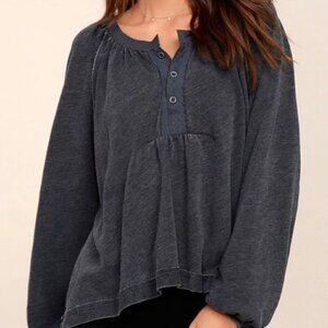 Free People We The Free Washed Black Acadia Henley Top Oversized Size Small